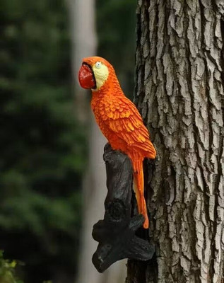Quick kart india Parrot Statue Bird Decorative Polyresin Pack of 1 (Orange) Decorative Showpiece  -  20 cm(Polyresin, Orange)