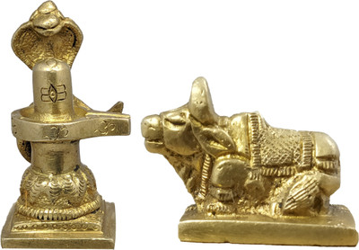 Uv Creation Brass Shiv Lingam with Nandi Ji Home Temple and Worship Items Decorative Showpiece  -  7 cm(Brass, Gold)