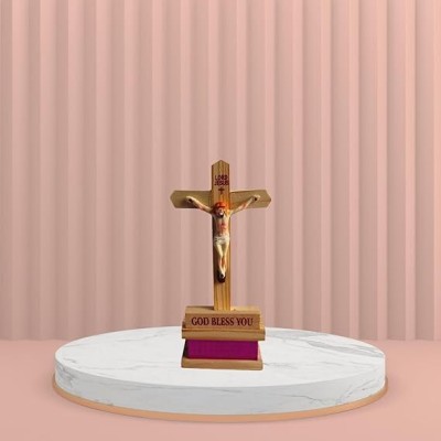 salvusappsolutions Sacred Glow: Wooden Jesus Cross Idol with Light (Multicolor_5x8 Inch) Decorative Showpiece  -  20 cm(Wood, Brown)