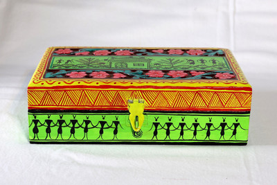 SSD Indmkt Pattachitra Wooden Jewelry Box Decorative Showpiece  -  15 cm(Wood, Multicolor)