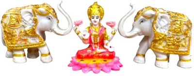 S A Gifts Handicraft Home Decor Marble Gajlaxmi Elephant Pair for Home Décor 5 inch Decorative Showpiece  -  12.7 cm(Marble, Gold)