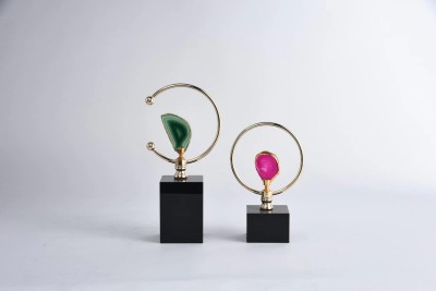 Elsa Design co Set of 2 Decorative Showpiece  -  26 cm(Marble, Metal, Black, Gold)