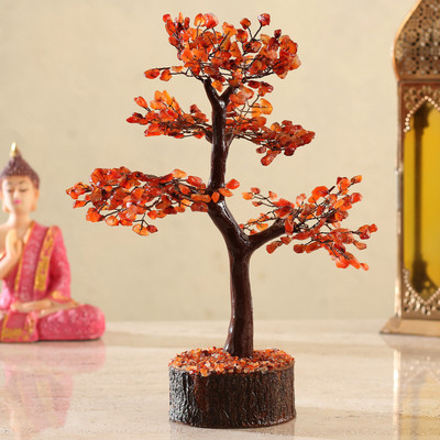 Salvation Gems Carnelian Crystal Tree Decorative Showpiece  -  28 cm(Crystal, Orange)