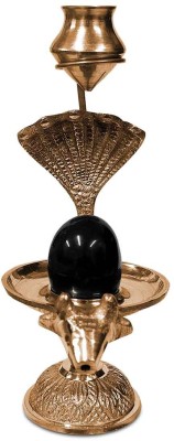 Uniqon Ashtadhatu Shaligram Stone (2 No Size) Stand Shivling with Sheshnaag Kaal Sarp Decorative Showpiece  -  17 cm(Brass, Gold)