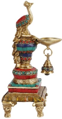 BrassAura Brass Multicolor peacock Hanging Chain Diya Oil Lamp Stand with Bell 2 Kg Decorative Showpiece  -  25.4 cm(Brass, Multicolor)