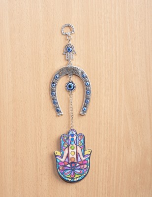 Ryme Feng Shui Hamsa Hand Evil Eye Wall Hanging Protect From Negative Energy Decorative Showpiece  -  24 cm(Metal, Multicolor)