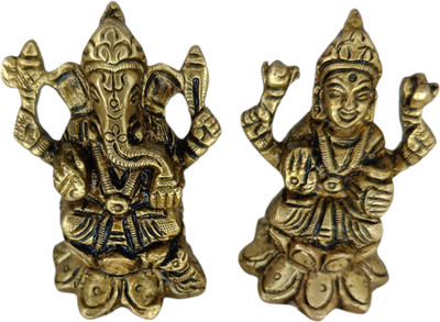 mahadev brass Laxmi Ganesha Idol 5cm for diwali pooja Decorative Showpiece  -  6 cm(Brass, Gold)