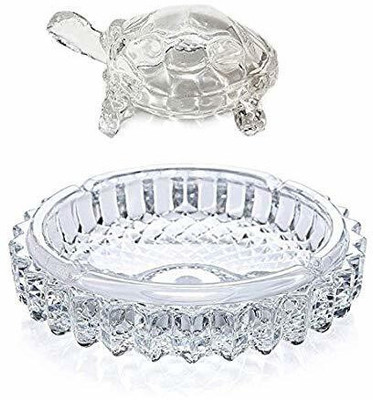 RACCOON FengShui Crystal Tortoise with Plate/Dish for Good Luck and Career for Home and Office Decorative Showpiece  -  5 cm(Crystal, Clear)
