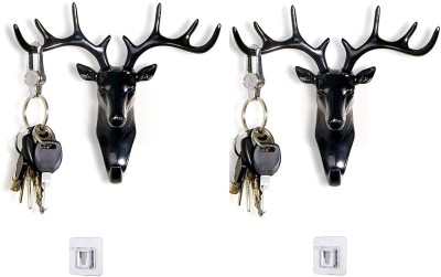 Finner Deer Head Hanging Hook/Wall Door Hook Hanger Keys Sticky Holder (Pack of 2) Decorative Showpiece  -  17 cm(Plastic, Black)