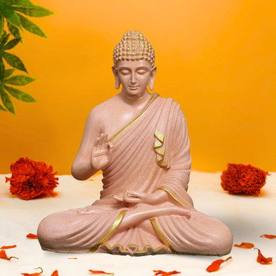 GW Creations Lord Gautam Meditating Big Buddha Statue For Home Decor Idol Decorative Showpiece  -  38 cm(Marble, Peach)
