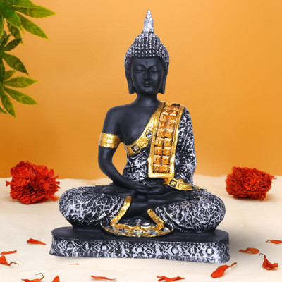 GW Creations Beautiful Lord Gautam Buddha statue in Meditating Position for Home Decor Decorative Showpiece  -  25 cm(Marble, Silver)