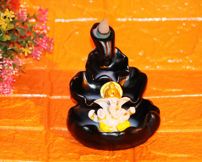 BECKON VENTURE Handicrafted Ganesha Backflow Incense Burner - Infuse Your Space with Serenity Decorative Showpiece  -  11 cm(Polyresin, Multicolor)