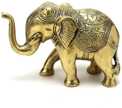 Kuber Handicraft Handcrafted Brass Elephant , Antique Finish, 5 Inches , Pack of 1 Decorative Showpiece  -  9 cm(Brass, Gold)