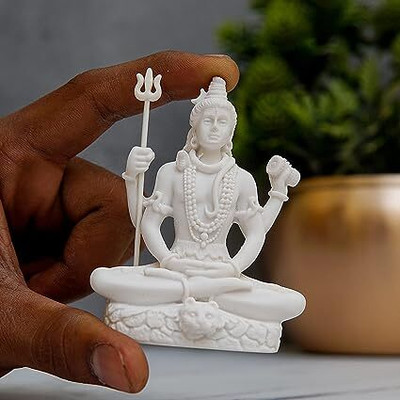 welno international Handicraft Marble dust Lord Shiv ji Statue for Pooja, Car Dashboard Decorative Showpiece  -  10 cm(Resin, White)