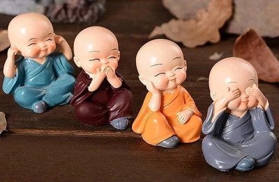 GOTTIN Little Baby Monk Buddha Set of 4 Pcs (Multicolour) Decorative Showpiece  -  5 cm(Polyresin, Multicolor)
