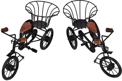 MODERNCOLLECTION Wooden Wrought Iron Cycle Rickshaw Home Decor Showpiece Set of 2 (Black) Decorative Showpiece  -  10 cm(Iron, Black)