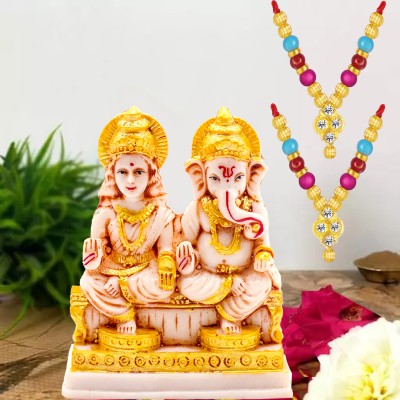 Kitlyn Combo of 3, 1 Set Laxmi Ganesh showpiece, 2 Designer Maala for diwali puja &gift Decorative Showpiece  -  12 cm(Crystal, Beige)