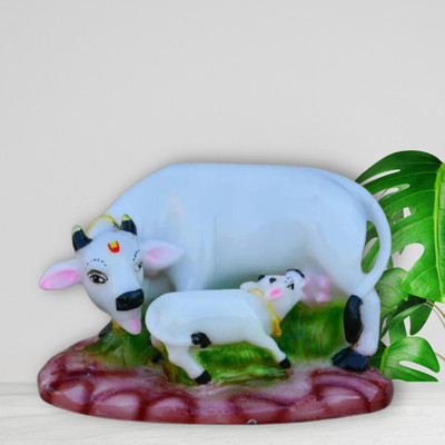 DARIDRA BHANJAN KAMDHENU COW IDOL Decorative Showpiece  -  10 cm(Polyresin, Multicolor)