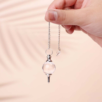 Shubhanjali Healing Crystal Clear Quartz Ball Pendulum Dowsing Stone with Chain for Vastu Decorative Showpiece  -  20 cm(Terracotta, Stone, Clear, Silver)