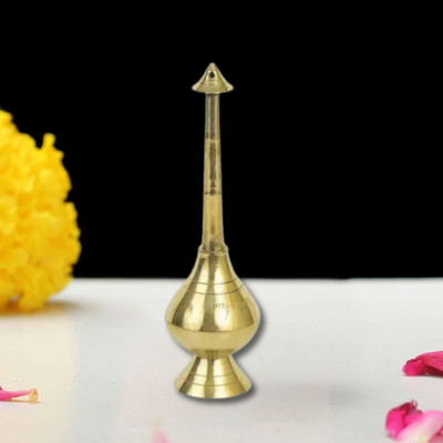 DARIDRA BHANJAN Brass Sprinkler Bottle for Rose Water, Gangajal and Perfume Decorative Showpiece  -  20 cm(Brass, Gold)