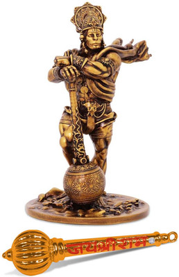 Utkarsh Combo of Hanuman Jai Shree Ram Gada & Bahubali Hanuman Ji Standing Posture Murti Decorative Showpiece  -  10 cm(Resin, Multicolor)