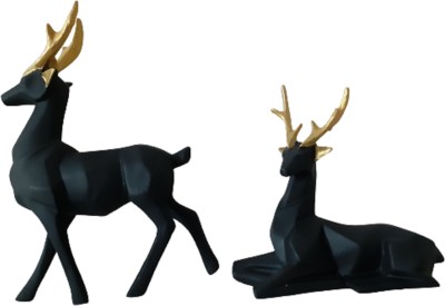 AFTERSTITCH Deer Showpiece For Home Decoration 2 Piece Deer idol 3D Modern Design Black Decorative Showpiece  -  19 cm(Polyresin, Black)