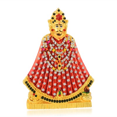 MissMister Brass Multicolour CZ studded Khatu Shyam Ju Idol Stand Home Décor Decorative Showpiece  -  10 cm(Brass, Yellow)