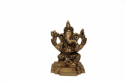 Kalarambh Square Design Base Ganesh Decorative Showpiece  -  9.652 cm(Brass, Yellow)