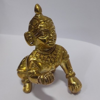 shree aadi shakti laddu gopal handcrafted superfine brass lord krishna Decorative Showpiece  -  5.5 cm(Brass, Gold)
