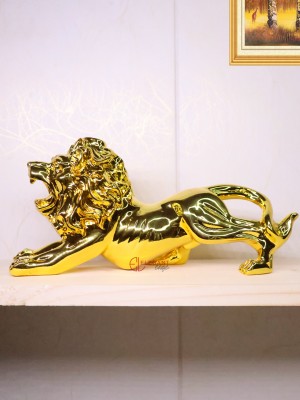 Elegant Lifestyle Lion Figurine Office Car Dashboard Home Decor, Art Craft Animal Statue/Sculpture Decorative Showpiece  -  9.5 cm(Polyresin, Gold)