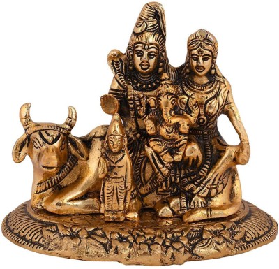 DARIDRA BHANJAN Metal Shiv Parivar / Shiv Parvati With Ganesh And Kartik Decorative Showpiece  -  10 cm(Metal, Gold)