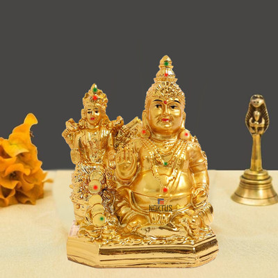 NOKTUS Maa Lakshmi With Kuber God Statue - Kuber ji Maharaj - Money Business Good Luck Decorative Showpiece  -  10 cm(Resin, Gold)