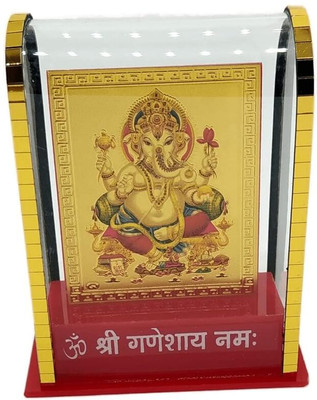 RK Basics Gold Plated Lord Ganpati Ganesh ji Cabinet Car Dashboard Decorative Showpiece  -  7 cm(Plastic, Red)