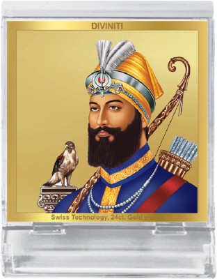 DIVINITI 24K Gold Plated Guru Gobind Singh Photo Frame & Car Dashboard, Prayer 5.8X4.8CM Decorative Showpiece  -  11 cm(Plastic, White)