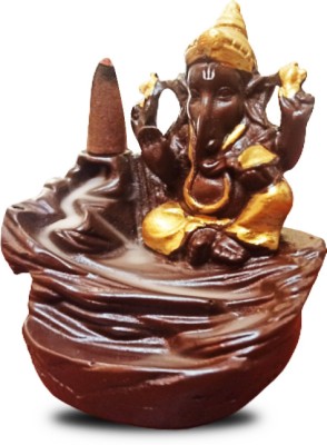 Kavya Craft Kavya Craft Golden Ganesha Backflow Smoke Fountain With 10pcs of Scented Cone Decorative Showpiece  -  10.8 cm(Polyresin, Gold)