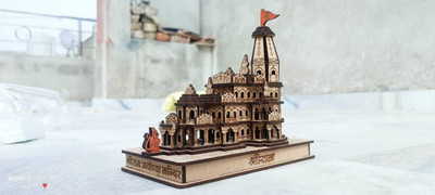 SBBCO Ram Ayodhya 3D wood temple model for home/office/shop/ Car and bus dashboard Decorative Showpiece  -  9 cm(Wood, Brown)