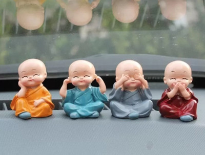 NinetyOneSix Little Four Baby Buddha Monk Decorative Showpiece  -  4 cm(Polyresin, Multicolor)