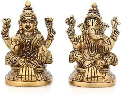 sanskaari Fashion Bizz Metal Laxmi Ganesh Idol Murti Decorative Showpiece  -  5 cm(Metal, Gold)