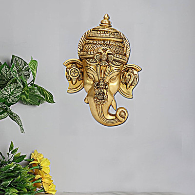 utsavicraft Antique Traditional Wall mount Idol Lord Ganesh for Festive Home Decor Decorative Showpiece  -  22 cm(Brass, Gold)