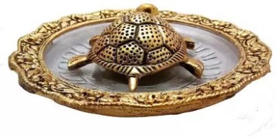 ADIYOGI Metal feng-shui Tortoise On Plate showpiece Decorative Showpiece  -  10 cm(Brass, Gold)