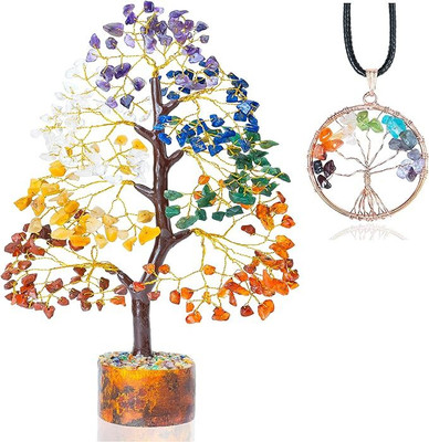 VIBESLE 7 Chakra Crystal Tree -Seven Chakra Tree of Life Pendant for Positive Energy Decorative Showpiece  -  25 cm(Stone, Multicolor)