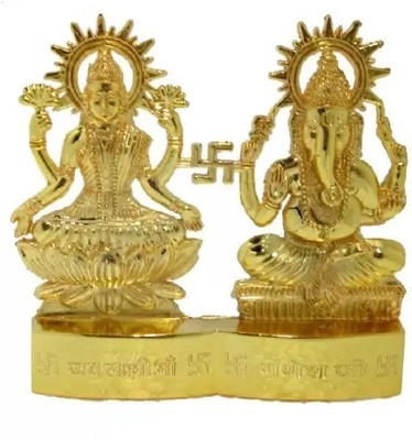 SHRI ASTHA VINAYAK Shri Ganesh Laxmi Idol for Puja Laxmi Ganesh Murti for Diwali Puja 8 cm Decorative Showpiece  -  8 cm(Metal, Gold)