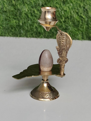 Shivam Vastu Kala Shivling Art Narmada Shivling With Brass Yoni Base / Narmadeshwar Shivling With Base Stand Decorative Showpiece  -  2.5 cm(Stone, Brass, Red, Brown, Gold)