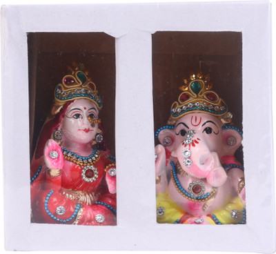 Quickoo Laxmi Ganesh Idol Decorative Showpiece  -  18 cm(Clay, Multicolor)