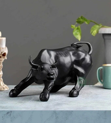 AVIRAL CRAFTS Bull Sculpture Ornament Abstract Animal Figurines Room Desk DecorHome Decoration Decorative Showpiece - 15 cm(Polyresin, Black)