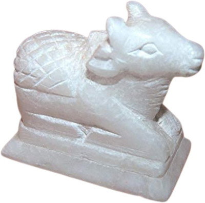 DARIDRA BHANJAN White Stone Nandi Statue nandi idol nandi maharaj ji nandi Decorative Showpiece  -  4.2 cm(Marble, White)