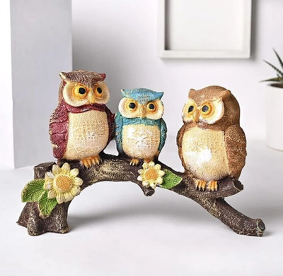 Merakart Set of 3 Owl Family Resin Figurine Sitting On Tree Branch Showpiece Decorative Showpiece  -  15 cm(Polyresin, Multicolor)