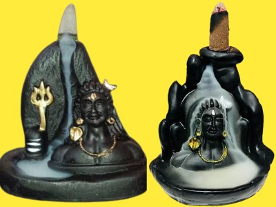 Patwari Arts Smoke Adiyogi Shiva Statue, Mahadev Murti, and 50 Backflow Cone Incense Holders. Decorative Showpiece  -  12 cm(Polyresin, Multicolor)