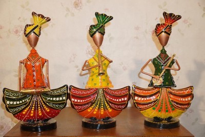 RAJSI CREATION Rajasthani Tribal Musician Playing Instrument Art Show Piece Decorative Showpiece  -  10 cm(Metal, Multicolor)