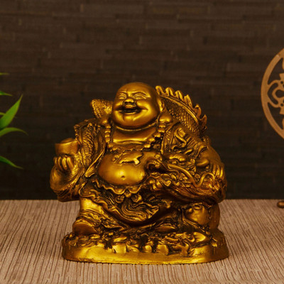 TIED RIBBONS Laughing Buddha Feng Shui & Vastu Decorative Showpiece Decorative Showpiece  -  12 cm(Polyresin, Gold)